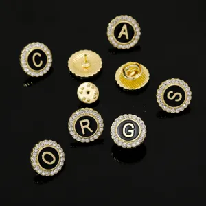 Vintage Court Alloy Rhinestone English Letter Round Brooch Cufflinks Tie Clip Fashion Casual Business Unisex Jewelry Accessary