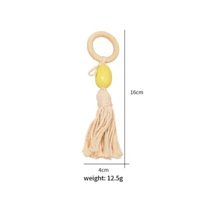 Anello di legno nappina portatovagliolo rustico fattoria decorazione tavola festa 16cm