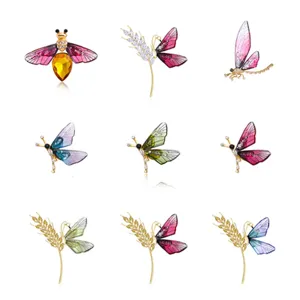 Exquisite crystal insect brooch set featuring cute bees, butterflies and wheat ears.