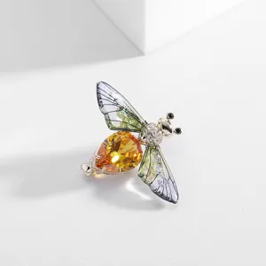 Crystal insect brooch featuring amber teardrop rhinestone and gradient wings for women suits.