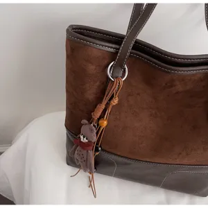 Winter new large capacity patchwork tote bag women high texture suede fashion shoulder bag