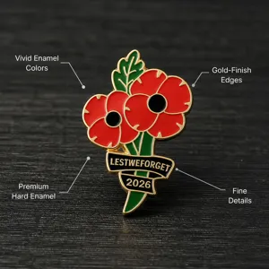 Broche de Amapola Esmaltado Acabado Dorada Insignia Conmemorativa de Veteranos Regalo