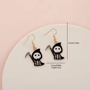 Halloween cute grim reaper cartoon alloy drop earrings detail shot showcasing unique holiday design.
