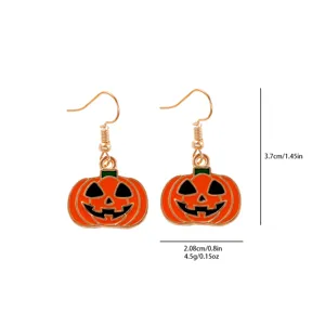 Halloween Pumpkin Enamel Hook Earrings Drop Dangle Spooky Festival Jewelry Gift 1Pair