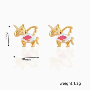 Pendientes de botón de unicornio de cristal dorado, joyas de fantasía para mujer moda.