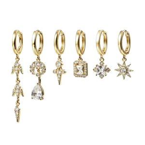 G Vergulde 18k zirkonia hangende oorbellen set geometrische mode sieraden voor dames