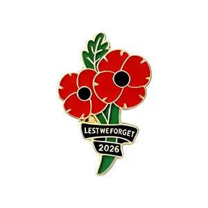 Broche Esmaltado Amapola LEST WE FORGET 2026 Aleacion Joyeria Moda Mujer Elegante