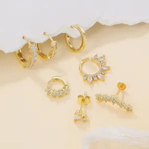 Ensemble de boucles d'oreilles créoles cartilage zircone plaqué or bijoux tendance chic