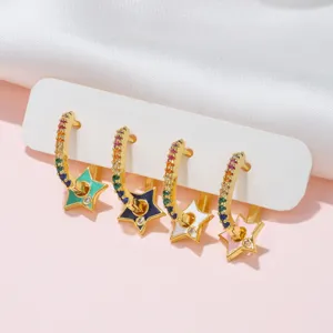 Ensemble de boucles d'oreilles créoles étoiles en zircon coloré plaqué or 18k, tendance.