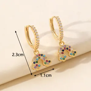 Créoles Arc-en-ciel en Zircon Coloré Plaqué Or 18K Bijou Mode Cadeau pour Femme Quotidien