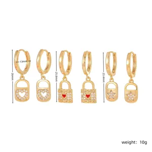 Boucles d'oreilles pendantes cœur en zircone plaqué or, bijoux de mode élégants pour femmes.