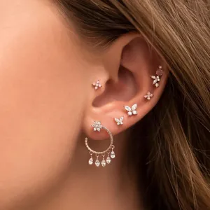 Luxus Kupfer Strass Schmetterling Blume Ohrstecker Set Mit 925 Sterling Silber Ohrstecker-Stift Vergoldet Elegante Kleine Ohrringe Schmuck Geschenk Für Damen