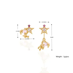 Süße rosa Teddybär Zirkon Stern Anhänger Ohrringe Detail Größentabelle Spezifikation.