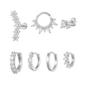 Set de boucles d'oreilles en zircone, clous élégants et créoles tendance pour femmes.