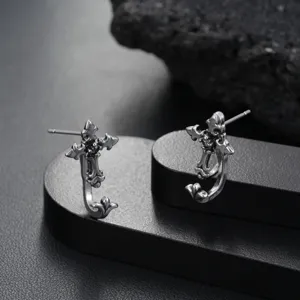 Gothic cross stud earrings for men vintage silver tone zinc alloy jewelry stylish accessory