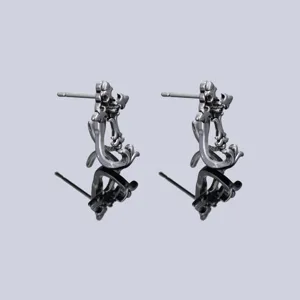 Gothic cross zircon iris ear studs for men, trendy niche design silver earrings for daily wear.