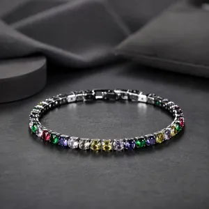 Minimalist Alloy Rhinestone Tennis Bracelet Fashion Geometric Round Cut Inlaid Wrist Chain Link Bracelet For Banquet Party Unisex Hand Jewelry Gift