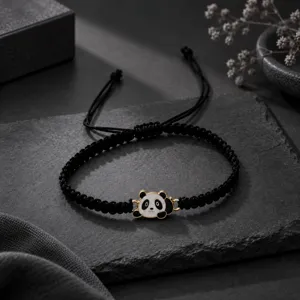Magnifique bracelet en corde tressée noire fait main avec pendentif panda mignon détail