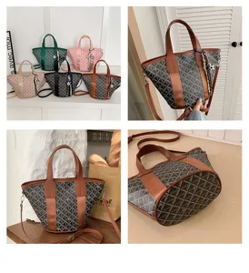 Korean style bucket tote bag women chevron pattern shoulder crossbody bag casual commute handbag