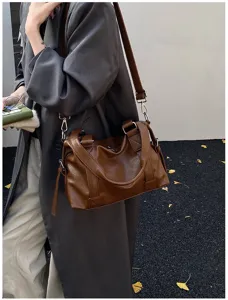 Sac bandoulière Boston marron rétro, sac à main fourre-tout décontracté de grande capacité