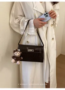Retro crocodile pattern women Kelly bag vintage chic single shoulder crossbody handbag 2026