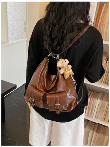 Retro textured large capacity women backpack multi-purpose casual shoulder bag daily commuter stylish