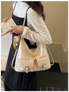 Vintage texture large capacity women backpack casual multi-use shoulder bag cream white