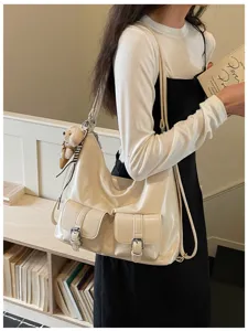 Retro minimalist large capacity women shoulder bag versatile commuter backpack with pockets