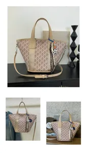 Korean style fashion plaid bucket bag large capacity tote shoulder crossbody bag for women.