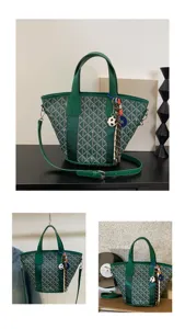 Green chevron bucket tote bag, large capacity stylish casual shoulder and crossbody bag.