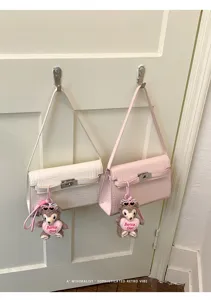 Retro PU leather Kelly shoulder bag with cute bear charm minimalist design stylish handbag