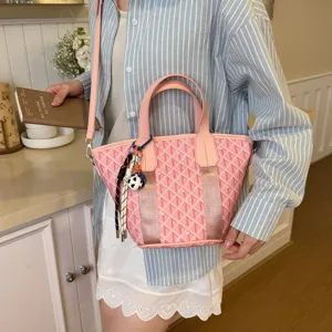 Pink chevron pattern bucket bag women shoulder crossbody bag stylish daily commuting handbag