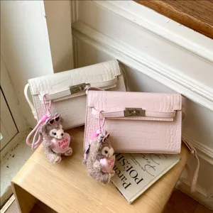 Retro Crocodile Pattern PU Leather Top Handle Handbag Women Fashion Commuter Single Shoulder Crossbody Bag With Pendant