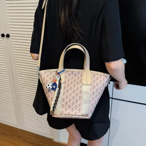 Stylish women shoulder bucket bag with chevron pattern, large capacity handbag for daily commute.