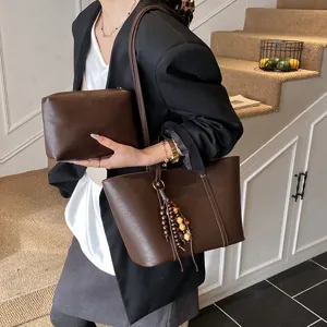 Retro γυναικείο σετ τσάντες shopper, casual ευέλικτη τσάντα ώμου PU δέρματος με θήκη.