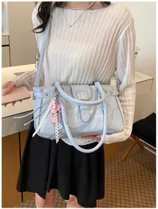 Fashion vintage glossy leather shoulder handbag casual tote bag for women daily commute