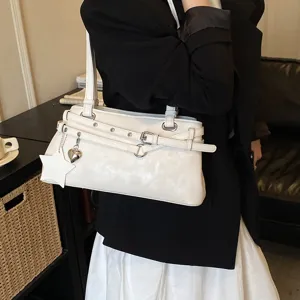 Stylish white shoulder underarm bag for women, commuter chic minimalist fashion purse.
