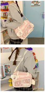 Bolso ita esponjoso con malla transparente, lindo bolso cruzado de felpa para estudiantes