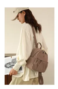 Stylish women nylon mini backpack casual travel daypack in khaki color for daily use and trips.