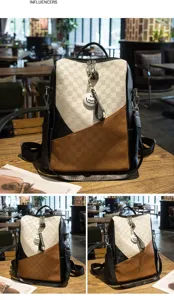 Mochila de patchwork elegante para mujer con elegante patrón de cuadros y diseño casual.
