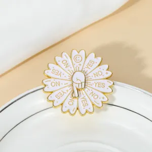 Cute rotating daisy brooch decision spinner pin fun metal badge for clothes, white.