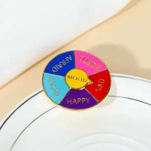 Fun metal mood wheel enamel pin, creative interactive rotating emotion badge for daily wear.
