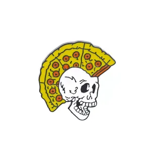 Broche en Émail d'Alliage Punk Ins Badges de Broche de Revers de Crâne de Pizza Créative Bijoux de Dessin Animé Cadeau pour Décoration Vêtements Sacs