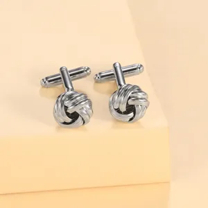 Boutons de manchette nœud en métal argenté classique pour hommes, accessoires élégants style.