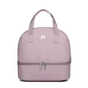 Insulated lunch bag double layer portable cooler bag for work office picnic travel pink