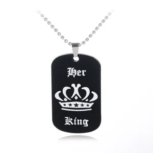 Fashion couple dog tag necklace with crown and gothic letter print for men and women daily wear