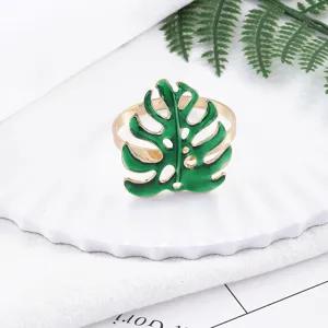 Metal monstera leaf napkin ring green tropical plant napkin holder for dining table decor party.