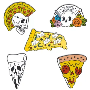 punk pizza crane emaille pin badge creative metal broche pour vetements sacs
