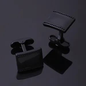 Gemelos negros de metal para hombre, diseño rectangular retro con borde de cuentas, elegante.