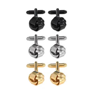 Boutons de manchette élégants pour hommes en noir, argent et or. Idéal pour chemises.